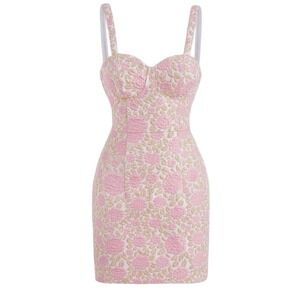 SHEIN Floral Jacquard Bustier Mini Dress – Medium – New, Sold Out – No‎ Stretch